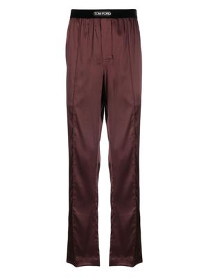 TOM FORD bas de pyjama en soie à bande logo - Marron