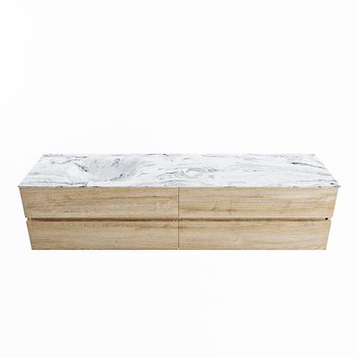 MONDIAZ VICA-DLUX 200cm badmeubel onderkast Washed Oak 4 lades. Inbouw wastafel CLOUD links 1 kraangat, kleur Glace.