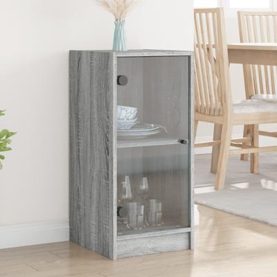 Bijzetkast met glazen deuren 35x37x75,5 cm grijs sonoma eiken