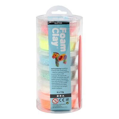 Creativ Company Foam clay pastel kleuren glitter, 6x14gr.