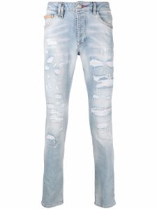 Philipp Plein jean skinny à finitions effilochées - Bleu