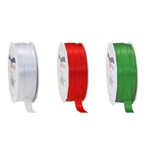 Satijn cadeau inpak deco sierlint - rood/wit/groen - 25 meter x 1 cm