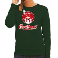 Rendier Kerstbal sweater / Kerst outfit Merry Christmas groen voor dames - thumbnail