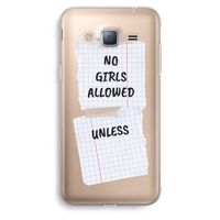 No Girls Allowed Unless: Samsung Galaxy J3 (2016) Transparant Hoesje