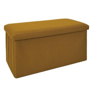 Poef/hocker opvouwbaar Atome - stof - opbergbox - okergeel - 2 persoons - 76 x 38 x 38 cm