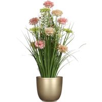 Kunstbloemen boeket roze - in pot goud - keramiek - H70 cm