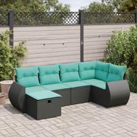 6-delige Loungeset met kussens poly rattan zwart