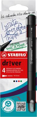 STABILO dr!ver fineliner, medium punt, geassorteerde kleuren, blister van 4 stuks