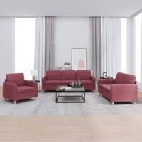 3-delige Loungeset met kussens stof wijnrood