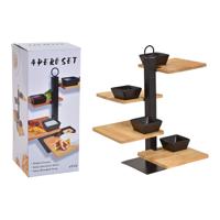 Aperoset bamboe, metaal, zwart keramiek, set van 5 (B/H/D) 32x35x32 cm