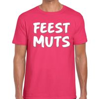 Feestmuts tekst t-shirt roze voor heren - thumbnail