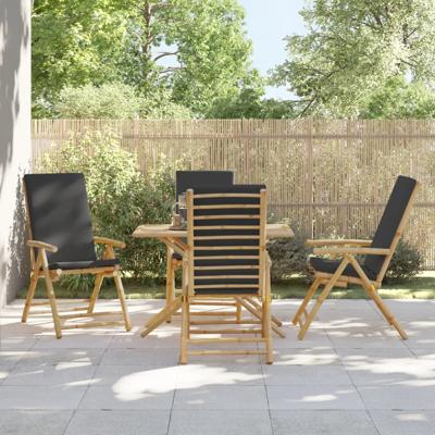 Tuinstoelen 4 st inklapbaar met kussens bamboe donkergrijs