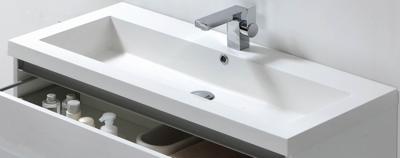 Wastafel Sanilux Trendline 100x47x5 cm Mineraalmarmer 1 Kraangat Wit