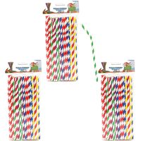 Drinkrietjes buigbaar - papier - set 150x - multicolor kleuren - 20 cm - verjaardag/feestje - thumbnail