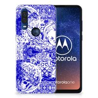 Silicone Back Case Motorola One Vision Angel Skull Blauw