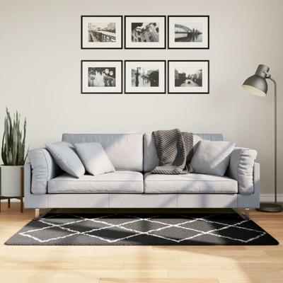 VidaXL Vloerkleed pamplona shaggy hoogpolig 80x150 cm zwart en crème