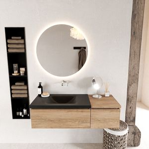 MONDIAZ BUKLA 120cm badmeubel met module 40 kleur Washed Oak met 2 lades. Wastafel CLOUD links 0 kraangaten kleur Urban.