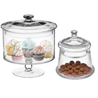 Set van 2x voorraadpotten/koektrommels 0,4L en 1,8L glas met deksel