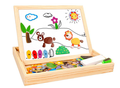 Magnetische Dieren Puzzel & Krijtbord - Alles in 1 Houten Speelbox - Multifunctioneel - 100 stukken