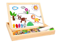 Magnetische Dieren Puzzel & Krijtbord - Alles in 1 Houten Speelbox - Multifunctioneel - 100 stukken