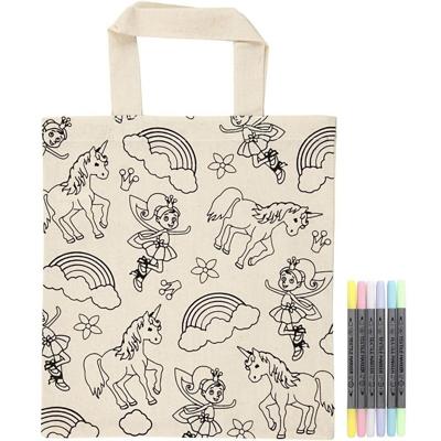 Unicorn tas kleuren set - 27 x 30 cm - eenhoorn tasje kleurset - met textielstiften