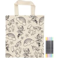 Unicorn tas kleuren set - 27 x 30 cm - eenhoorn tasje kleurset - met textielstiften