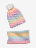 Set muts + snood regenboog meisje lichtblauw tweekleurig/veelkle