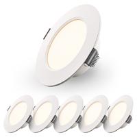 Set van 6 Georgia LED platte Inbouwspots wit - 6 Watt 490lm - Rond - 2700K warm Wit - Ø120 mm - IP20 voor binnen - Inbouwdiepte 25mm