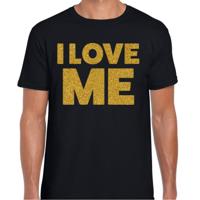 Foute party t-shirt voor heren - I love me - zwart - glitter goud - carnaval/themafeest