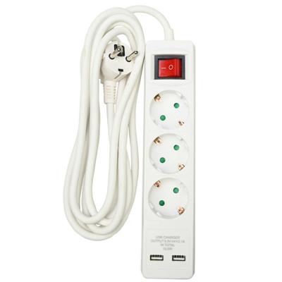 Benson Stekkerdoos 3-voudig- 2x usb - schakelaar - geaard - wit - 300 cm