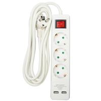 Benson Stekkerdoos 3-voudig- 2x usb - schakelaar - geaard - wit - 300 cm Benson Stekkerdoos 3-voudig- 2x usb - schakelaar - geaard - wit - 300 cm