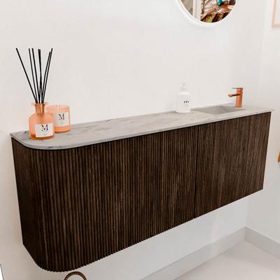 Toiletmeubel Mondiaz Joya Dlux | 111.6 cm | Meubelkleur Walnut | Faye wastafel Glace Wasbak Rechts | 1 kraangat