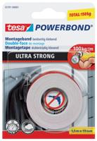 Tesa Powerbond montagetape Ultra Strong, dubbelzijdig ft 19 mm x 1,5 m, wit, op blister