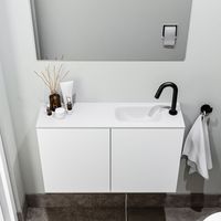 Zaro Polly toiletmeubel 80cm mat wit met witte wastafel met kraangat rechts - thumbnail
