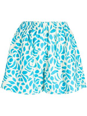 Bambah short Camelia en lin à fleurs - Bleu