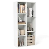 Boekenkast met 7 Vakken Verticale Rekkenkast Geschikt voor Horizontale of Verticale Plaatsing Houten Kubusrekken-Wit