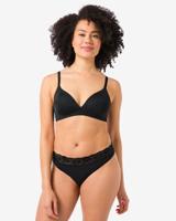 HEMA Damesstring naadloos micro met kant zwart (zwart)