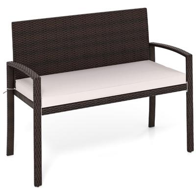 Polyrattan Tuinbank met Zitkussen Weerbestendige Balkonbank tot 360 kg Belastbaar Balkonbank Beige