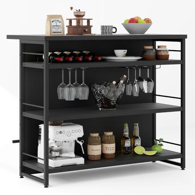 Hausbar Kast met 4 Open Planken & Wijnrek & Glazenhouder Keukenkast Zwart