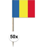 50x Cocktailprikkers Roemenië 8 cm vlaggetje landen decoratie