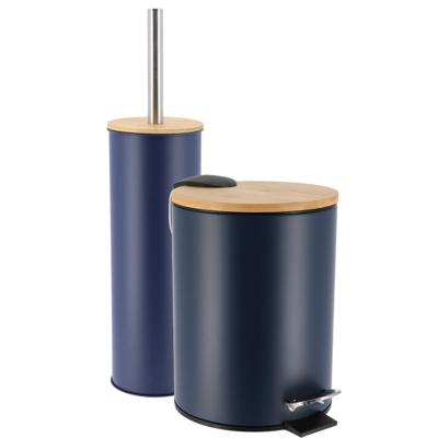 Tendance Badkamerset prullenbak en toiletborstel - Bamboo vibe - soft close - donker blauw - 3 liter