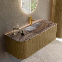 Badmeubel Mondiaz Kurve-Dlux | 115 cm | Meubelkleur Dusk | Wastafelkleur Sombra | Solid surface | Wasbak rechter zijde spoelbak | 1 kraangat