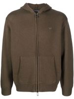 Emporio Armani logo-embroidered virgin wool hoodie - Marron