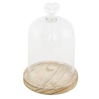 Chaks Decoratie stolp - glas - houten plateau - D11 x H16 cm - stolp met hartje - Decoratieve stolpen - thumbnail