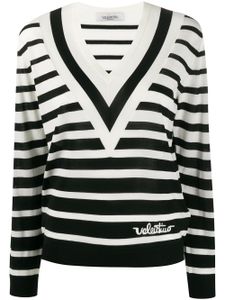 Valentino Garavani pull rayé à col v - Noir