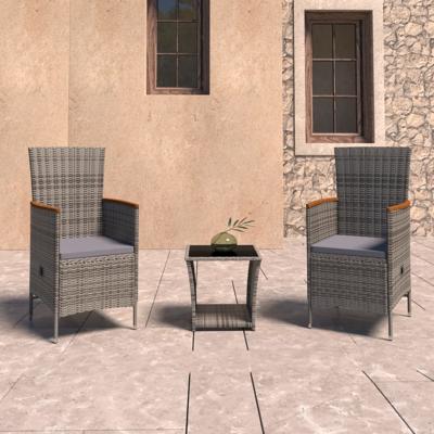 3-delige Loungeset met kussens poly rattan grijs