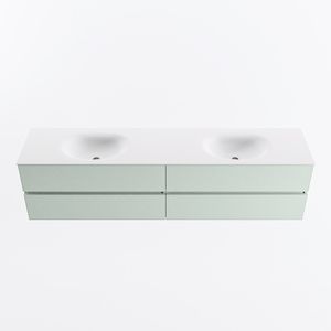 MONDIAZ VICA 200cm badmeubel onderkast Greey 4 lades. Wastafel MOON dubbel 2 kraangaten, kleur Talc.