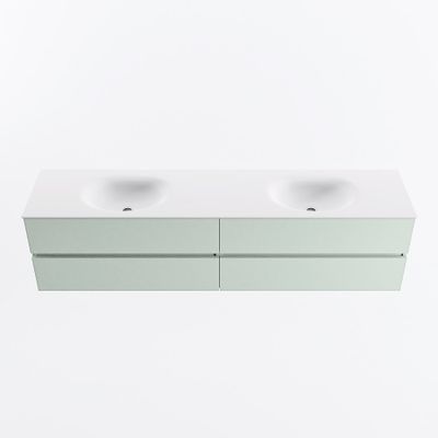 MONDIAZ VICA 200cm badmeubel onderkast Greey 4 lades. Wastafel MOON dubbel 2 kraangaten, kleur Talc.