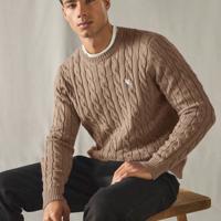 Bon&Bon Jersey de Manga Larga para Hombre en Lana Peinada Verde Marrón / L