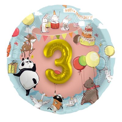 Folat BV 3d folieballon dieren met leeftijd, 1-5 jr.